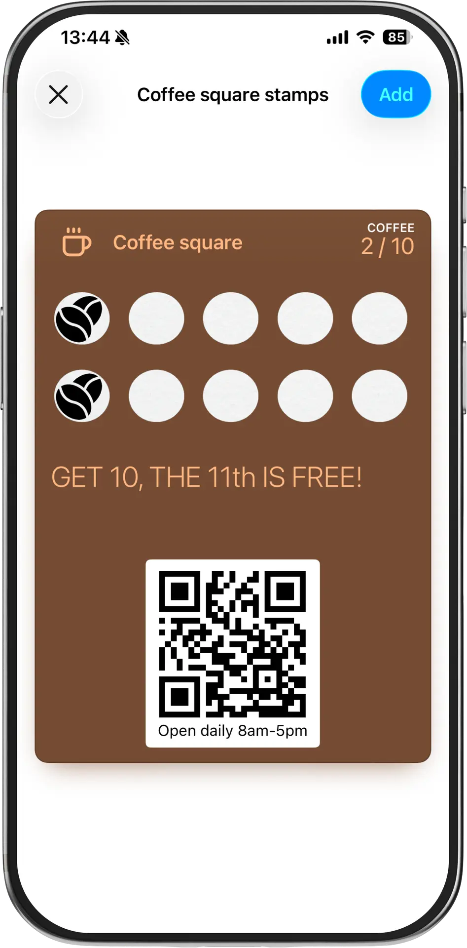 Fast-food stamp card on an iPhone in Apple Wallet